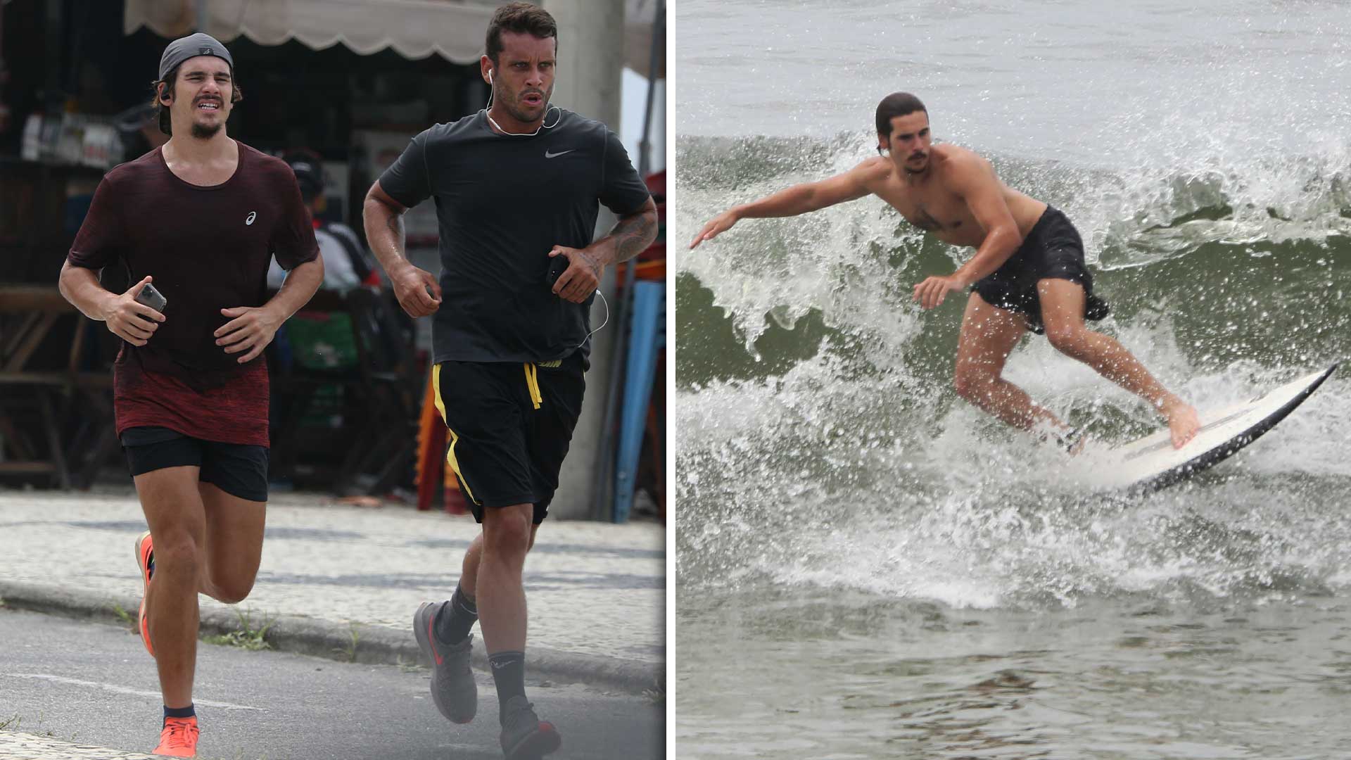 Nicolas Prattes corre na orla e depois surfa na praia da Barra da Tijuca. Foto: Dilson Silva / AGNews