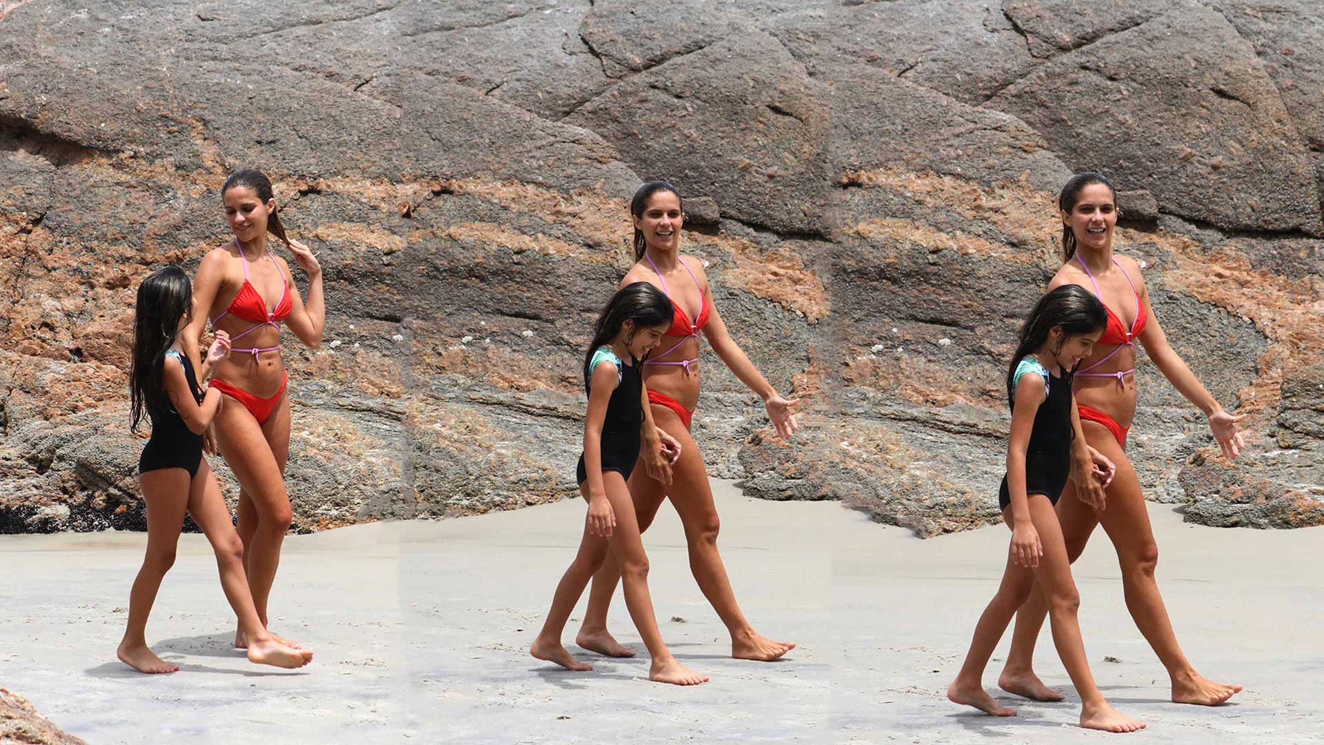 Acompanhada da irmã, Isabela Santoni curte e se diverte em praia do Rio