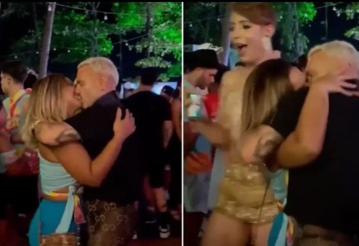 Valesca e Matheus Mazzafera beijam muito em farofa da Gkay