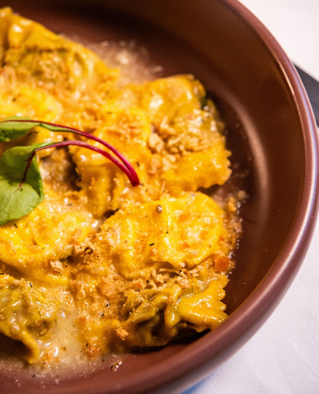 Ravióli de queijos e carne da Bottega Mia. Crédito: Retângulo/70 Mil Comunicação