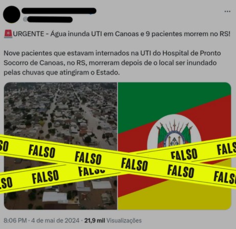 Fake News sobre tragédia no RS. Reprodução Lupa, plataforma de combate à desinformação por meio do fact-checking e da educação midiática.