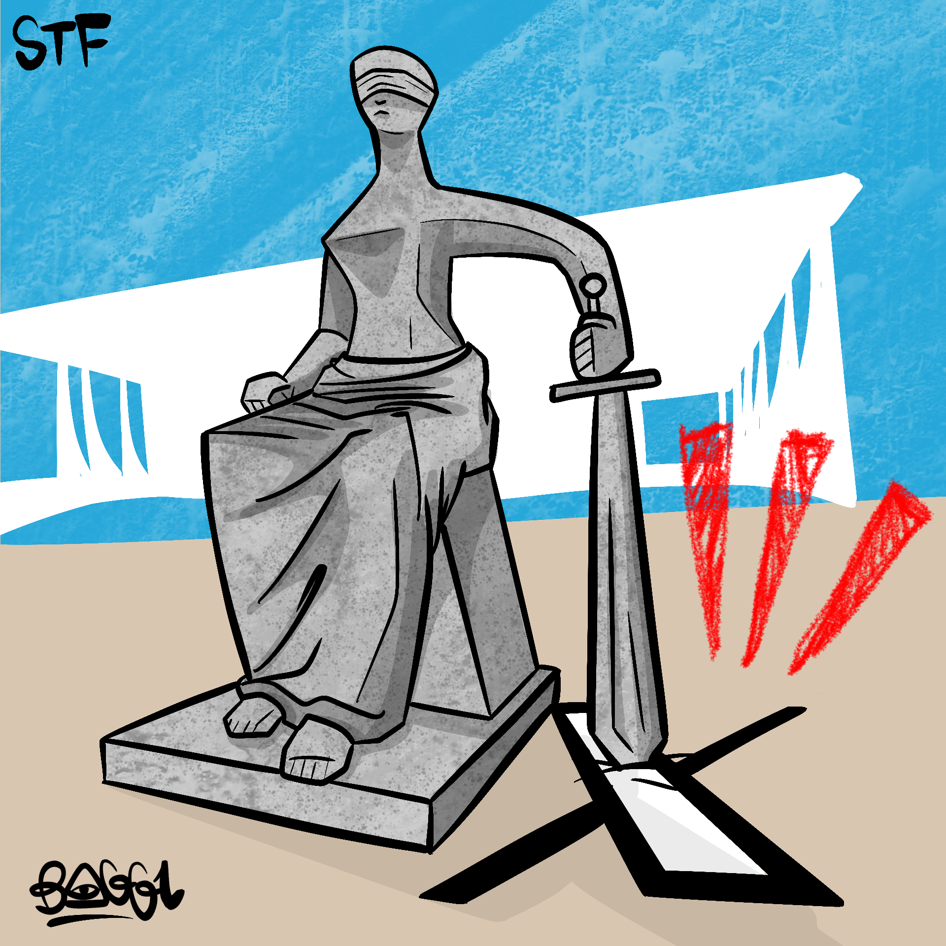charge estátua justiça stf x