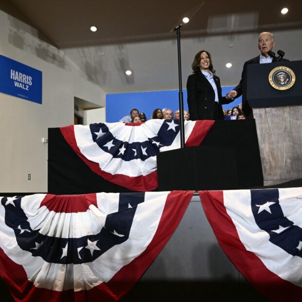 democratic candidate vp kamala harris and president joe biden hold a campaign event