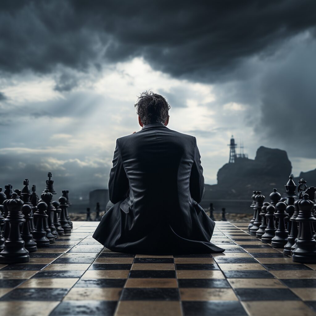 view dramatic chess pieces with mysterious mystical ambiance