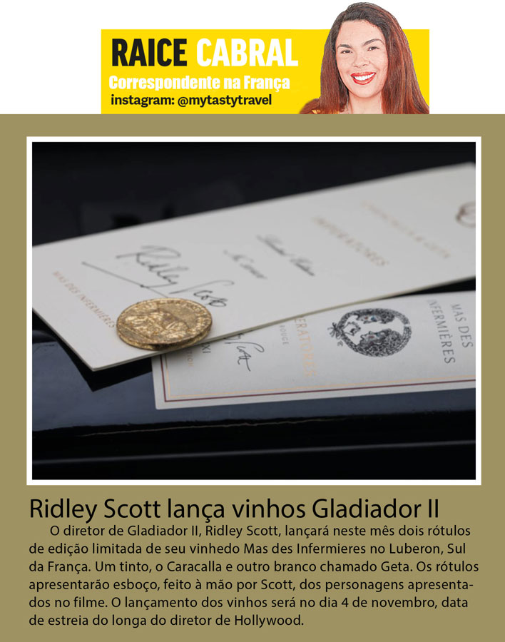 ridley scott lança vinhos gladiador ii