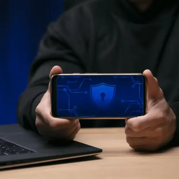 close up do programador segurando o telefone