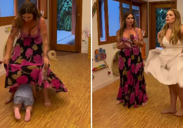 Pequena Lua herdou o talento da mãe e já está até protagonizando cenas dignas de novela para driblar a hora do banho!