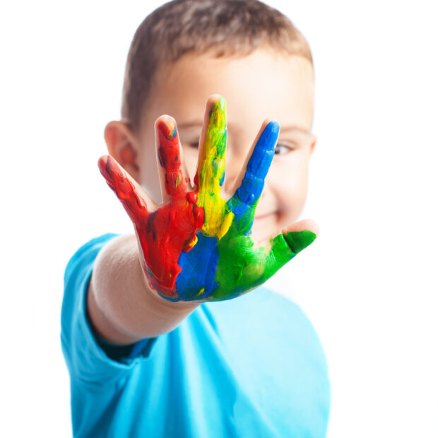 child one hand painted on a white background