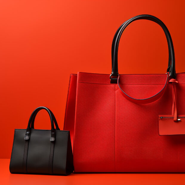 fashionable women carrying luxury leather bags in a modern studio generated by ai