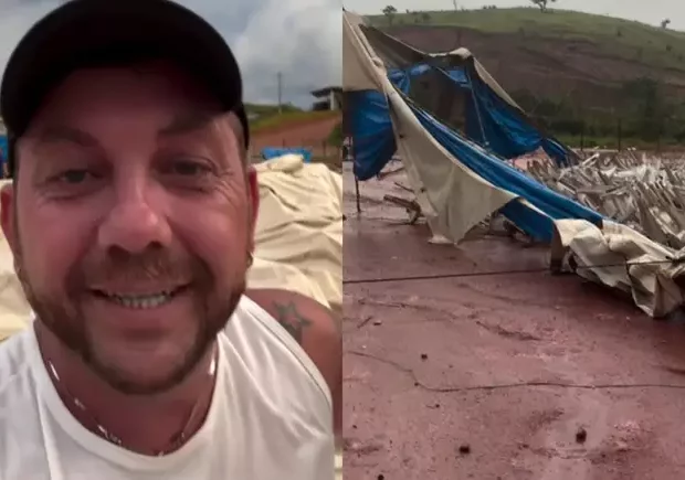 Lona do Circo Onix rasgou após temporal em Tocantins (MG)