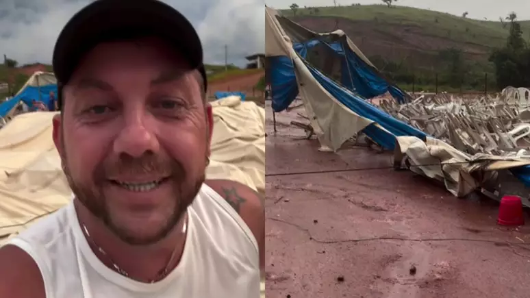 Lona do Circo Onix rasgou após temporal em Tocantins (MG)