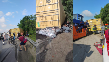 caminhão contêiner tomba sobre carro e mata 3 pessoas no litoral de sp