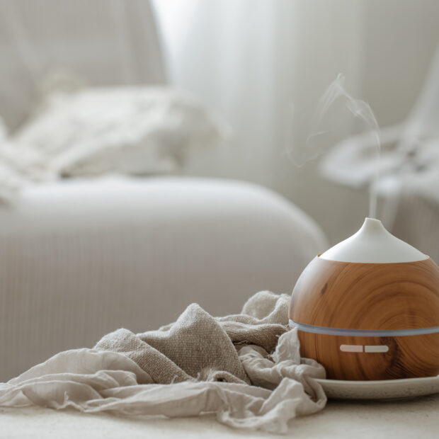 cozy composition with aroma diffuser for air humidification.
