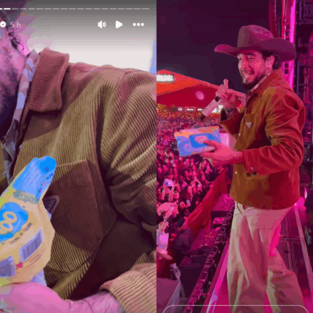 O cantor brinca com novo presente recebido no palco da Festa do Peão de Americana e revela sugestão de nome dada por Rafa Kalimann