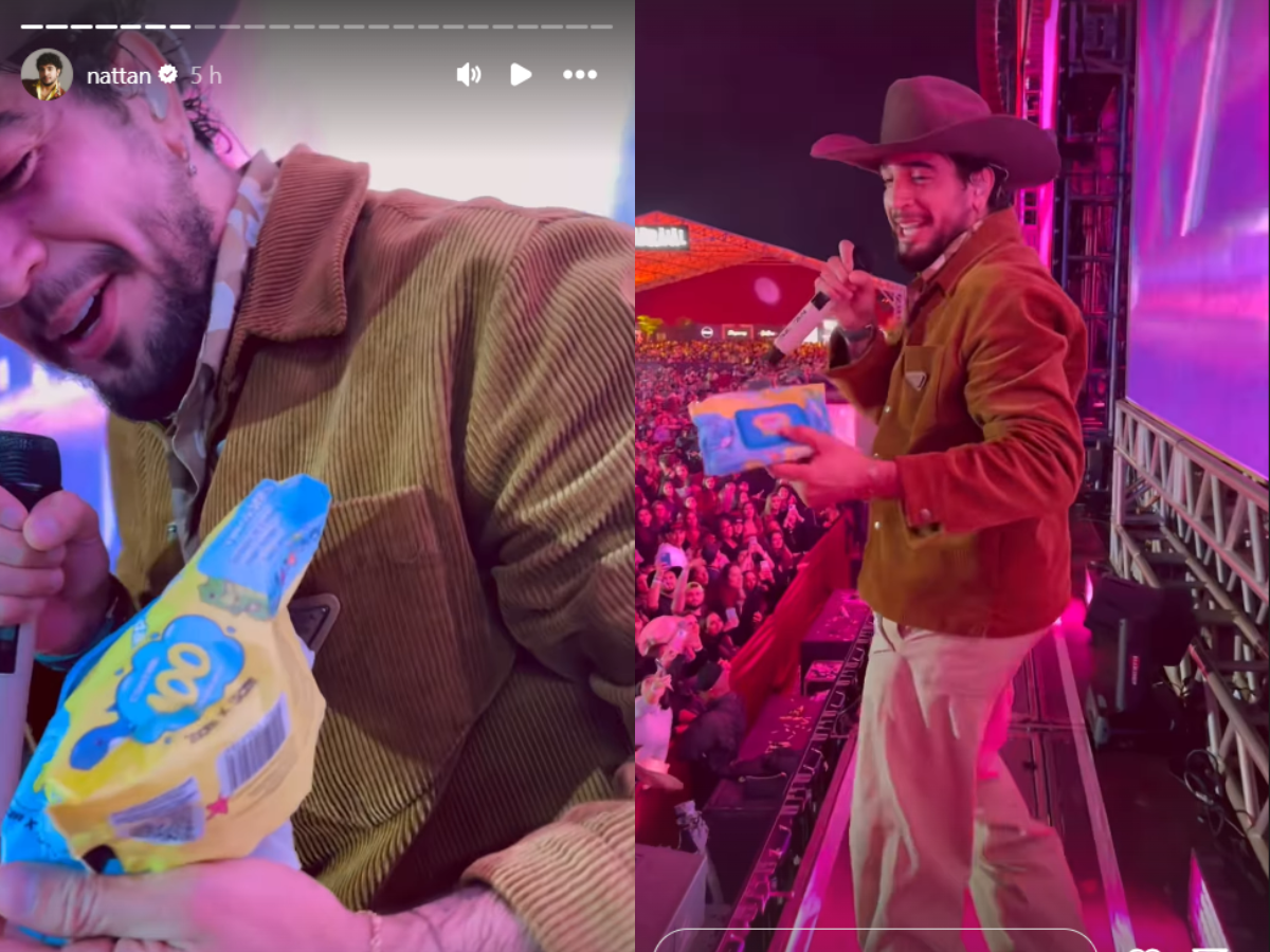 O cantor brinca com novo presente recebido no palco da Festa do Peão de Americana e revela sugestão de nome dada por Rafa Kalimann