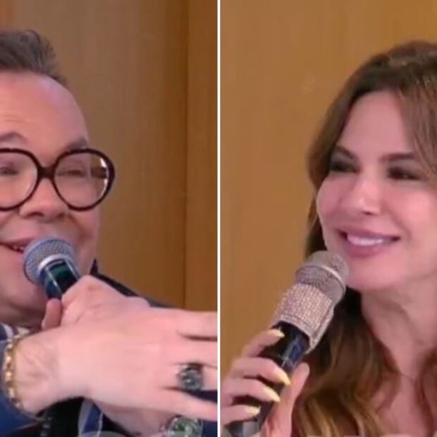 A apresentadora ficou visivelmente constrangida com o convite surpreendente do jornalista durante seu programa na RedeTV!