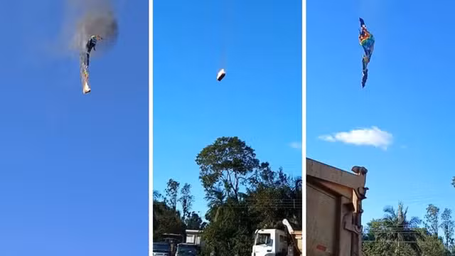Passeio turístico terminou em horror na manhã deste sábado (21); imagens mostram o balão em chamas antes da queda brutal em Praia Grande.