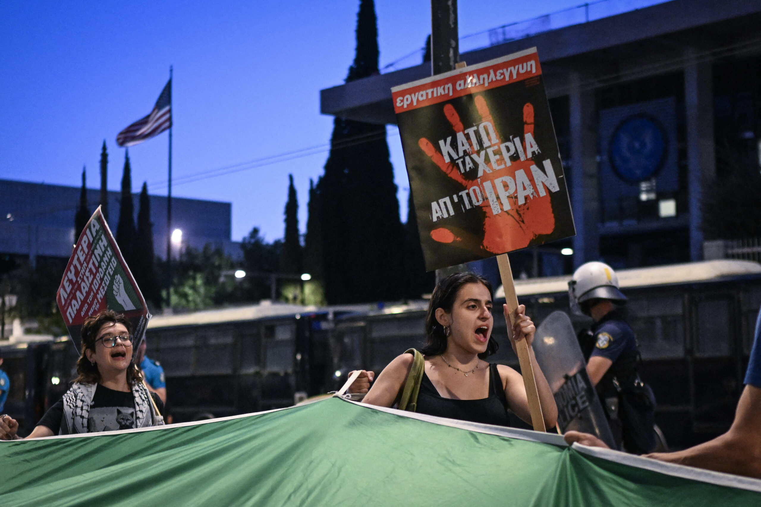 greece israel palestinian iran conflict demo