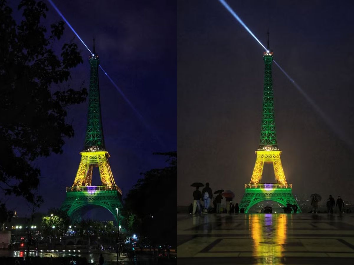 Celebração marca os 200 anos de relações diplomáticas entre Brasil e França com show de drones, fogos e música brasileira em Paris