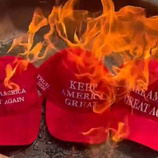 apoiadores de trump queimam bonés