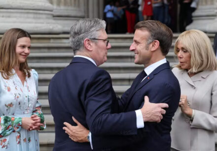 111685847 topshot britains prime minister keir starmer 2nd l and his wife victoria starmer l alon