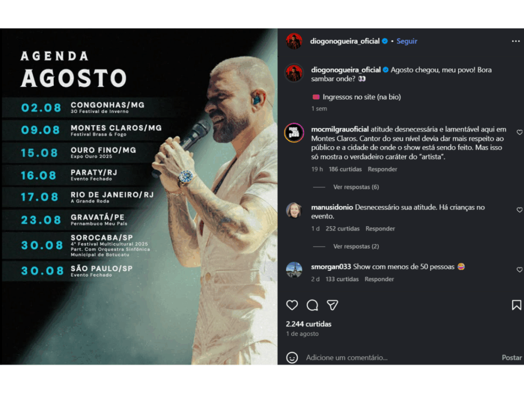 foto flamenguista diogo nogueira se exalta e xinga fas apos provocacao em show em mg 1