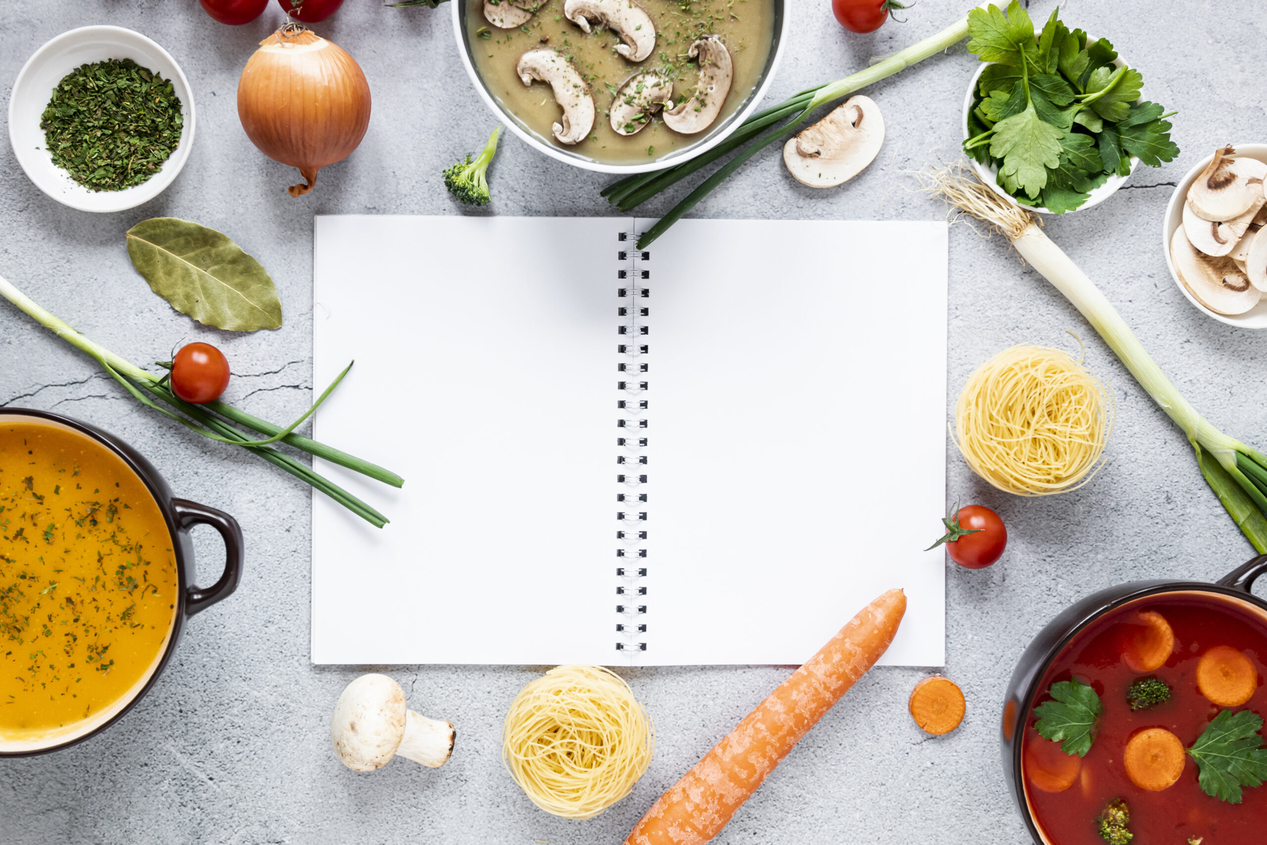 sopa e legumes arranjo plano lay