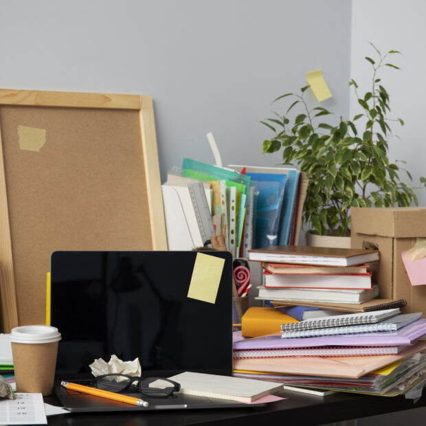 vida morta da bagunca da secretaria escritorio