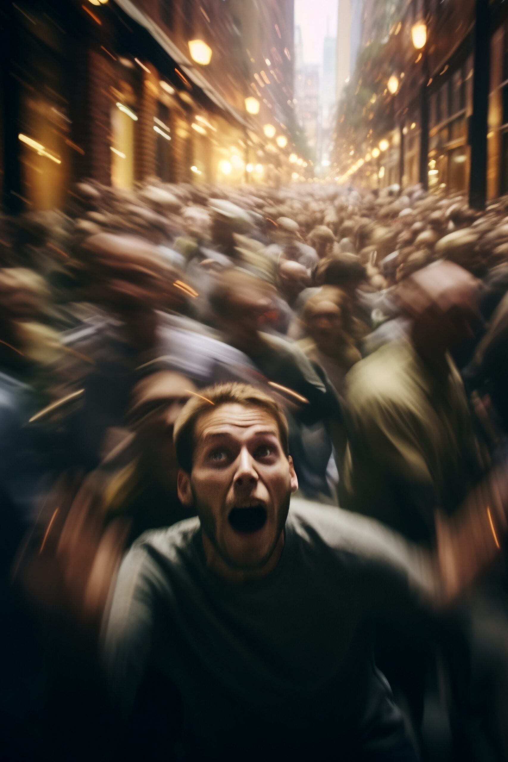high angle man experiencing anxiety crowd