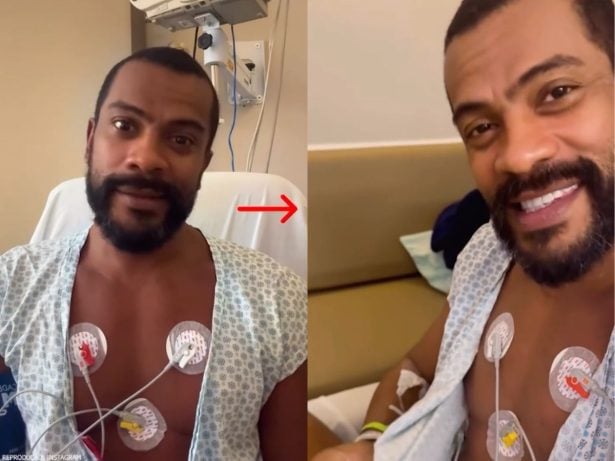 Mesmo internado, o ator manteve o carisma: tirou selfies com enfermeiras e garantiu que está “ótimo”