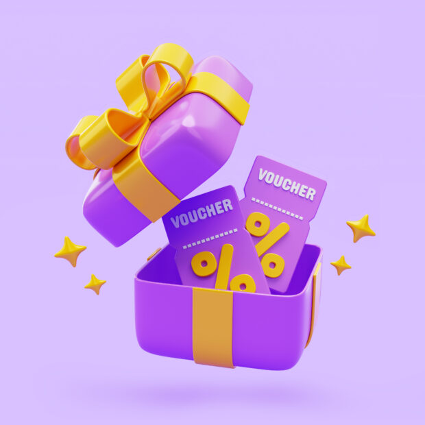 purple open gift box with voucher bonus surprise minimal present