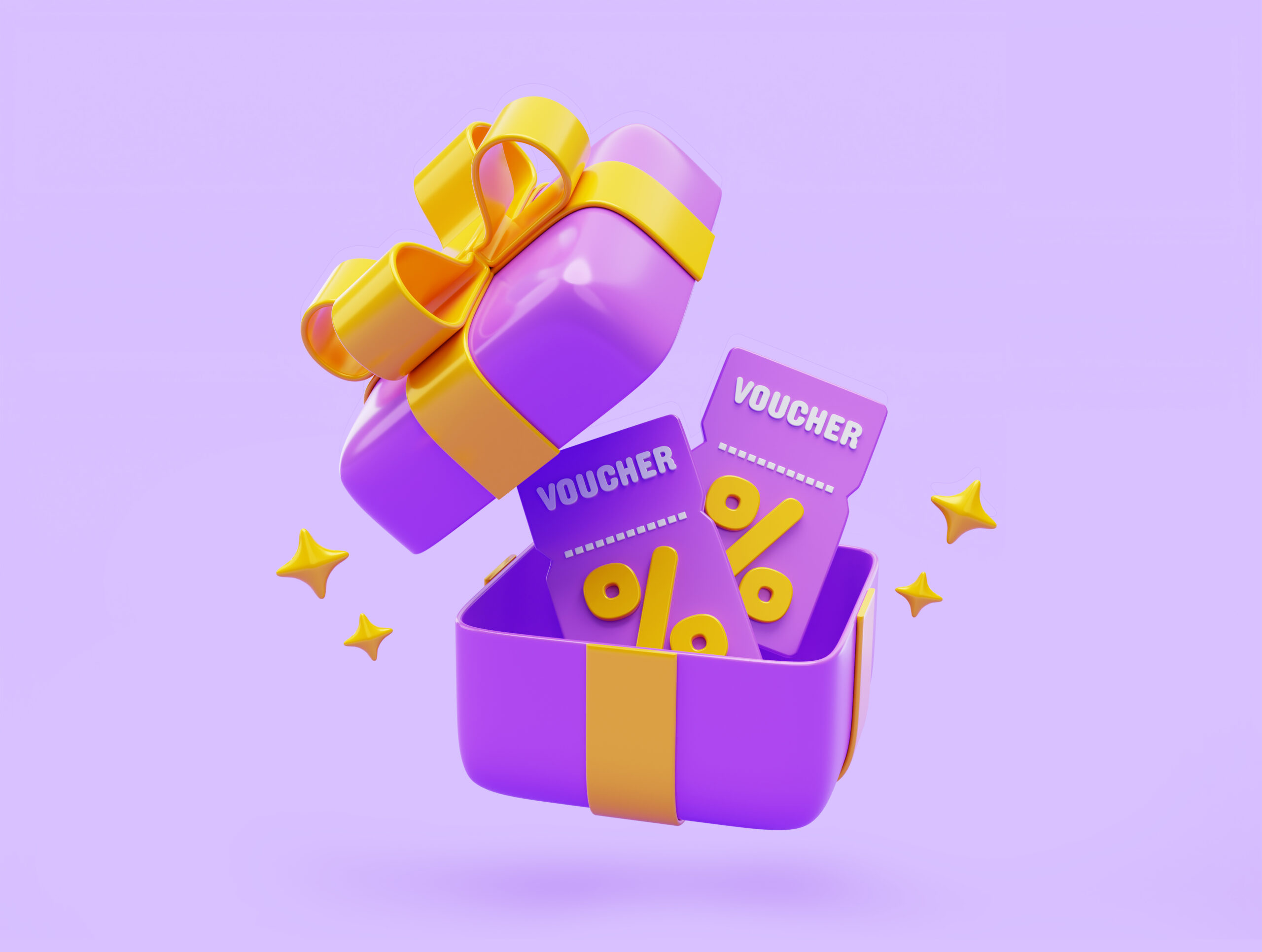 purple open gift box with voucher bonus surprise minimal present