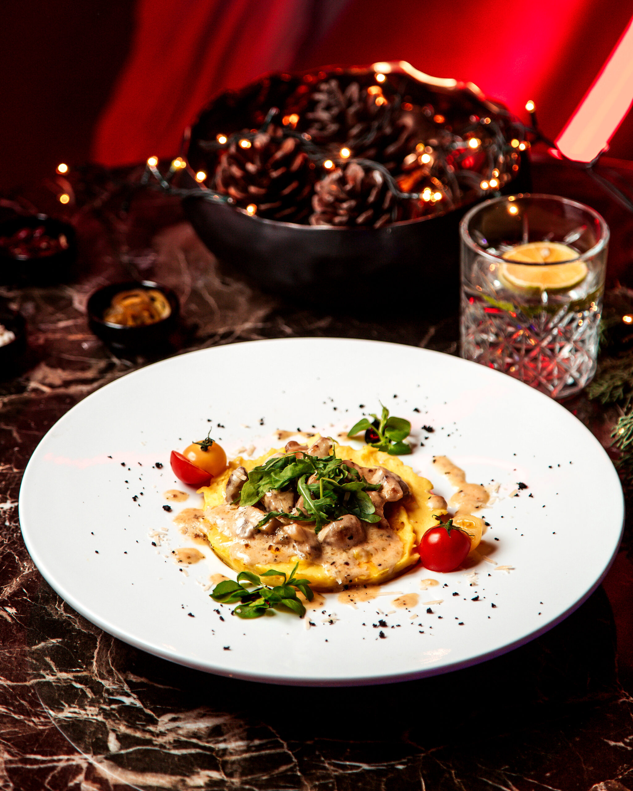 mushrooms in sauce with potato mash