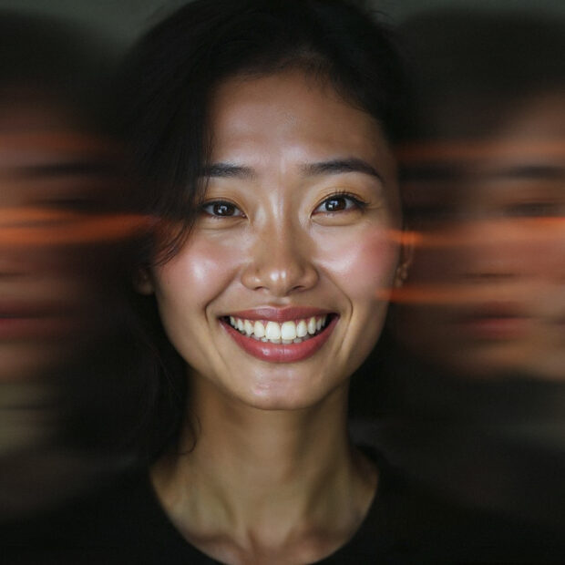 woman with smile happy face with blurry motion