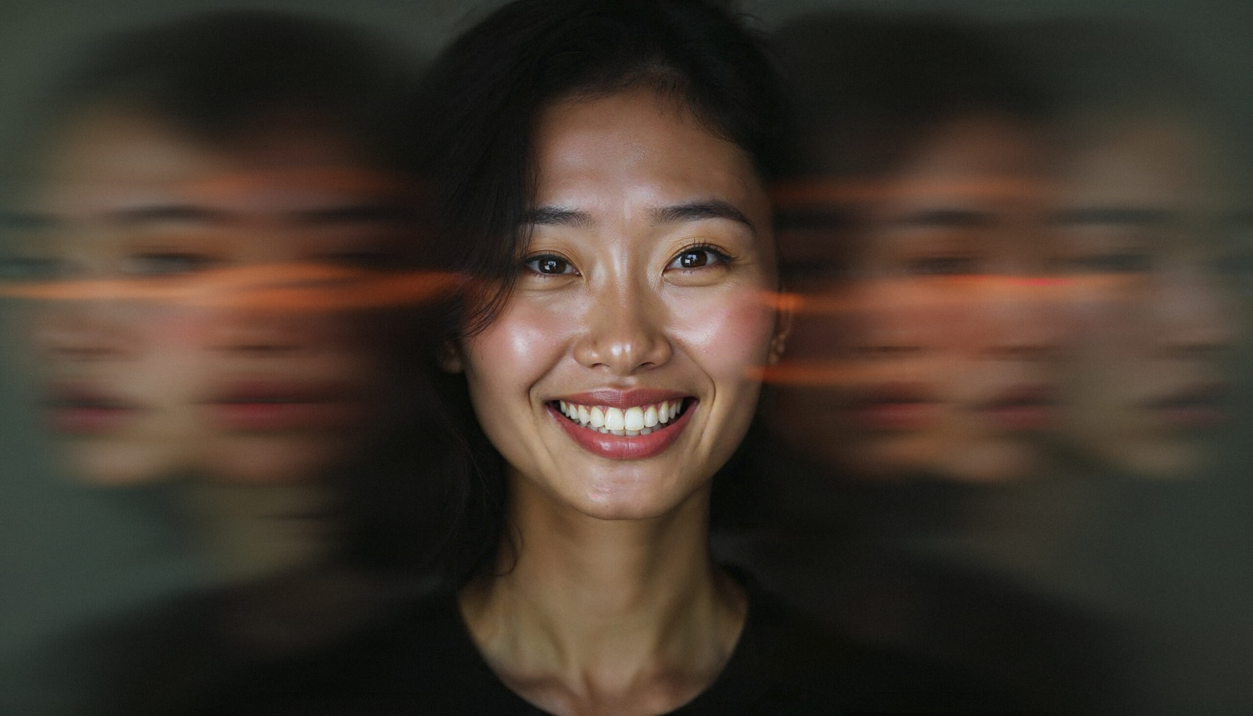 woman with smile happy face with blurry motion