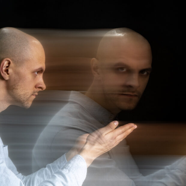 portrait man suffering from schizophrenia