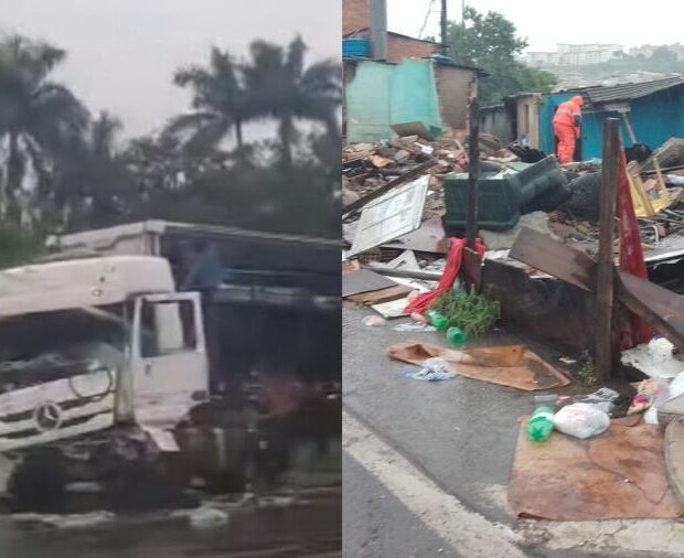 Caminhão desgovernado derruba duas casas após acidente em Belo Horizonte