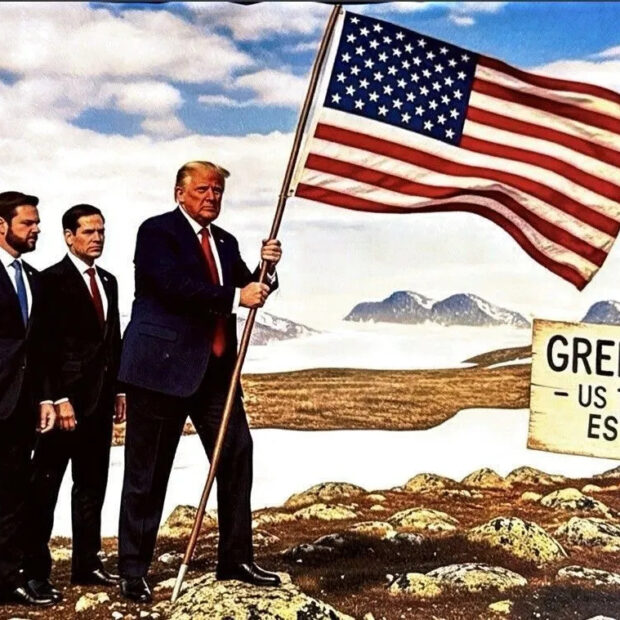 trump publica imagem de i.a cravando bandeira dos eua na groenlandia ao lado de j
