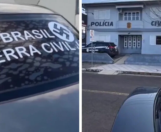 homem com adesivo nazista