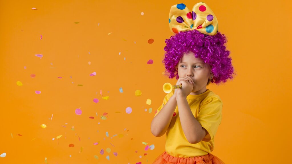 girl with confetti clown costume