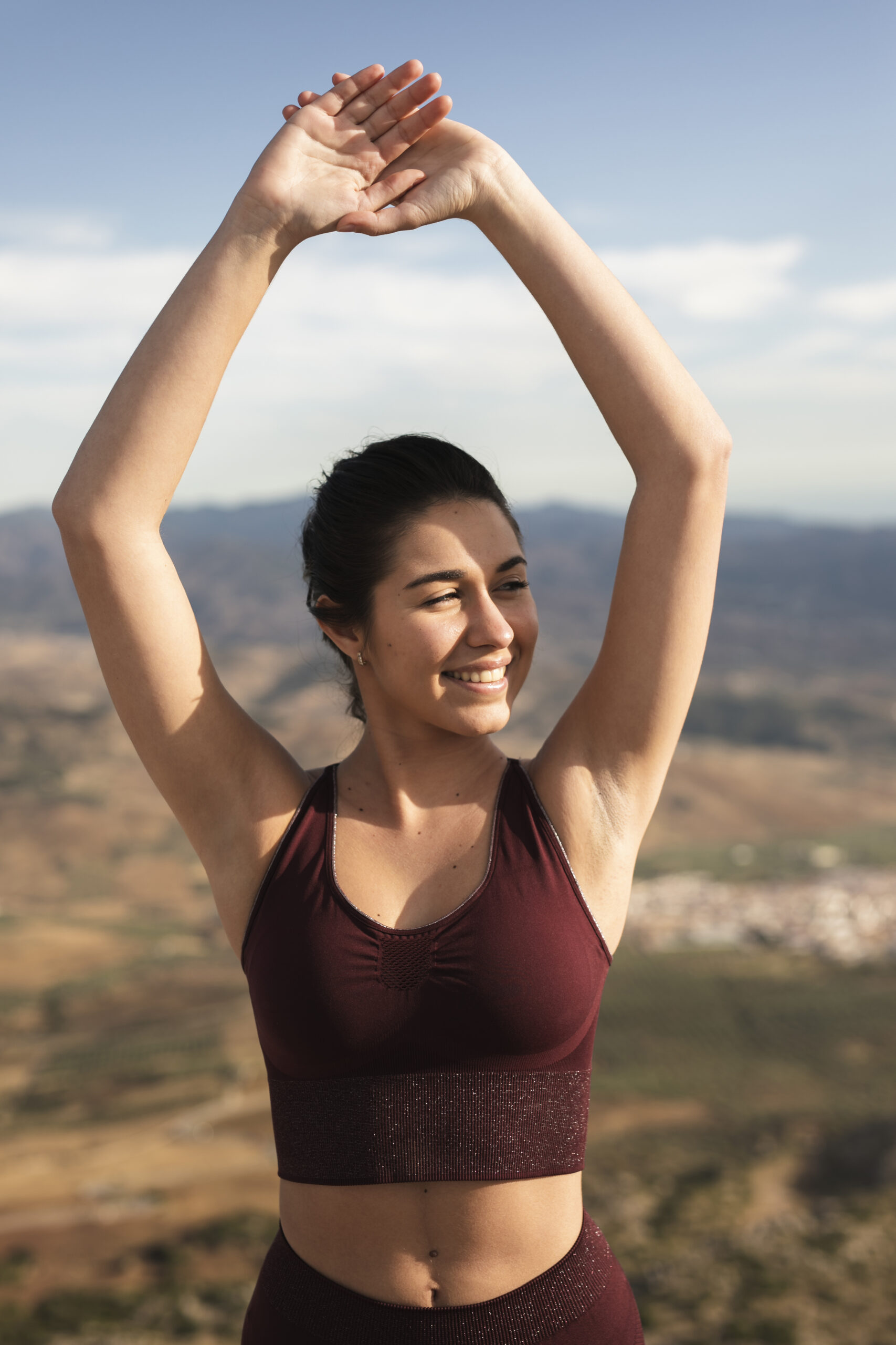 front view young smiley female yoga training
