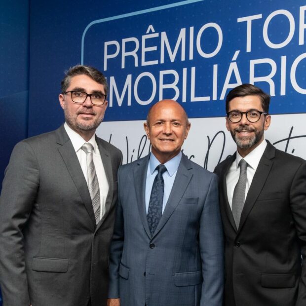 Marco Antônio Demartini, Leonel Alves e Rogério Oliveira, representantes da QuadraImob | Crédito: Telmo Ximenes/QuadraImob