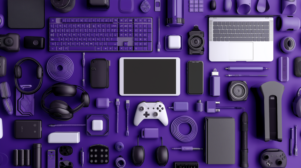coracaoia a purple background with the items of tech and gaming 6d7dffd2 b0b0 4ed5 85bf a31e5548c97e
