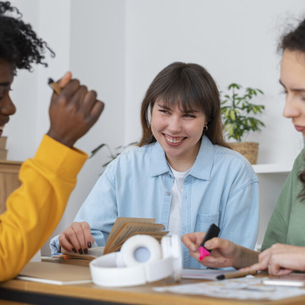colleagues doing team work project