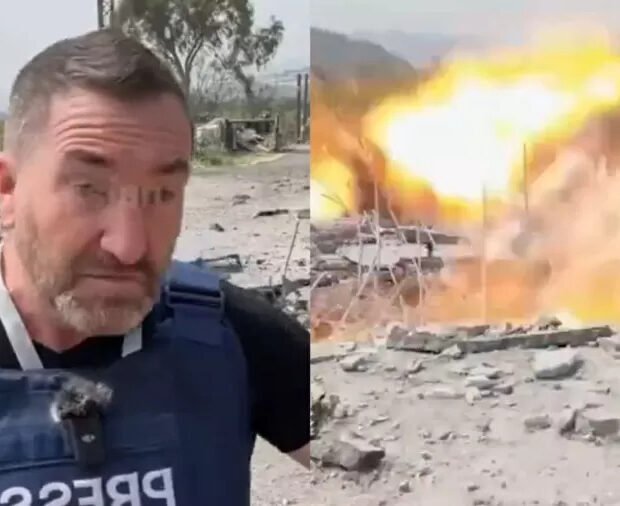 video divulgado pelo canal russo rt mostra correspondente britanico a poucos metros de onde missil f