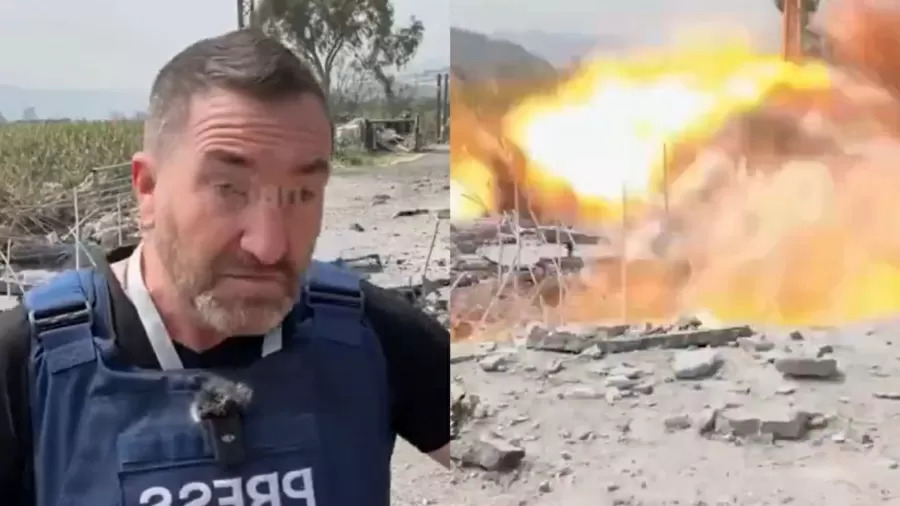 video divulgado pelo canal russo rt mostra correspondente britanico a poucos metros de onde missil f