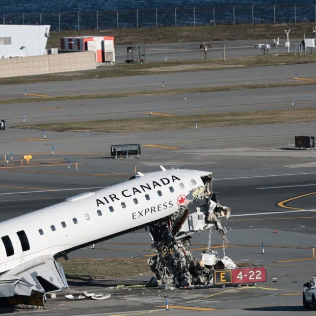 air canada express plane collides with fire truck at laguardia airport