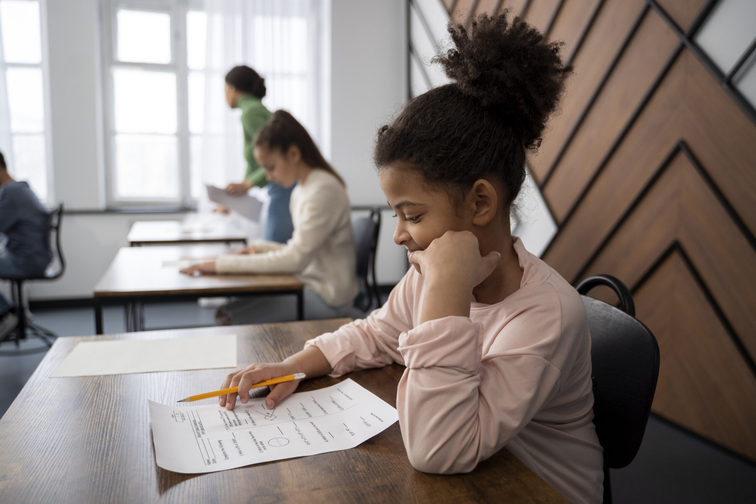 medium shot kid cheating school test