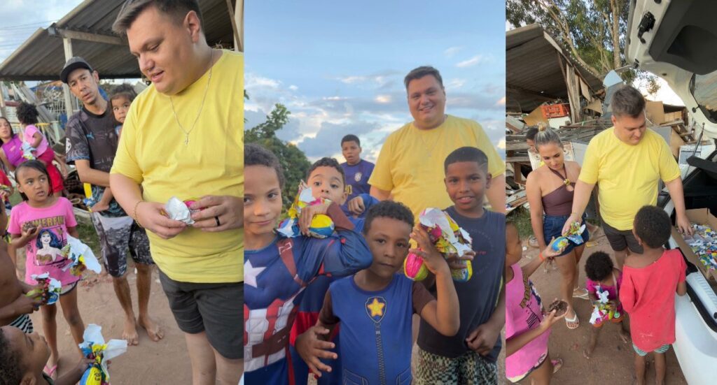 Páscoa solidária: Wilker Manoel Soares, Thiago Michelasi e Márcio Michelasi levam emoção a crianças em Porto Ferreira