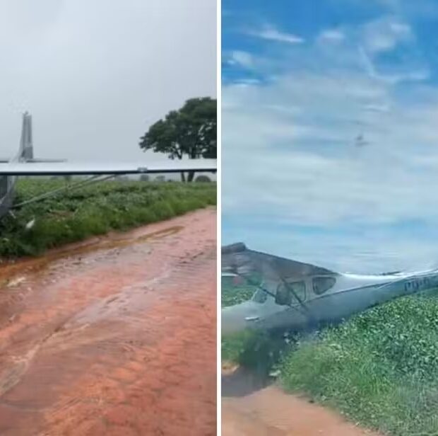 avião faz pouso de emergência no meio de plantação goiás